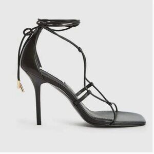 REISS Kali High Leather Strappy Wrap Heels – Black – EU 40 – NWT